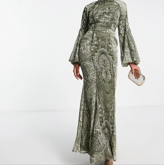 ASOS Dresses & Skirts - ASOS DESIGN lace trim maxi dress with belt in mixed paisley